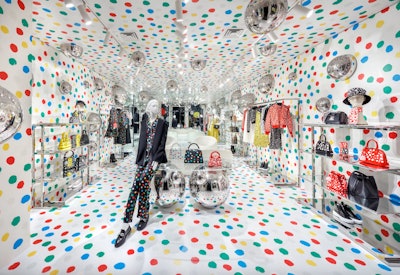 The SoHo location also had a psychedelic motif and 3D mirror ball installations inspired by the artist’s exhibit. See more: Louis Vuitton Opens Two Artsy, Polka-Dotted Pop-Ups in NYC