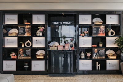 To bring The Female Quotient’s branding to life, every design element reflected the brand’s color palette of brushed rose gold, black, olive green, and ivory. Greenery and fresh fruit provided colorful accents, while the suite’s sleek, modern furniture completed the style.