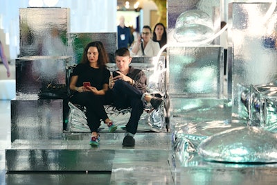 Among the creative installations, 'HALLUCINOSE by POFA,' produced by Futil Studio, was a modular sofa system inspired by a shattered disco ball.