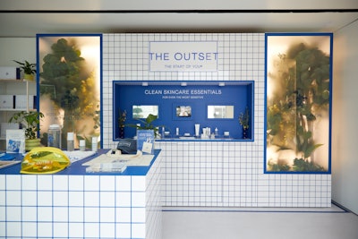 Open every day from May 24 through June 19, the clinic’s sleek design included white and yellow tiles with pops of cobalt, display shelves with artfully decorated product, lush greenery behind LED frosted glass, a large mirror with The Outset’s 'The Start of You' logo as a backdrop for selfies, and video of Johansson and Foster discussing their inspiration for the line.