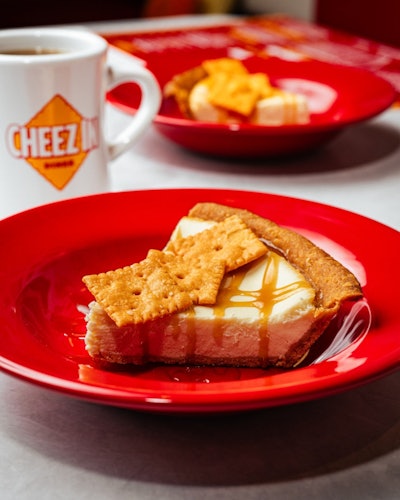 The cheesecake dessert featured a Cheez-It cracker pie crust and was topped with caramel and Cheez-It crackers.