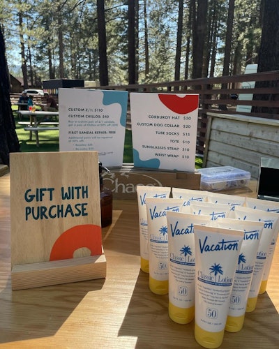 With the purchase of custom Chacos, customers received free Vacation sunscreen at the South Lake Tahoe stop.