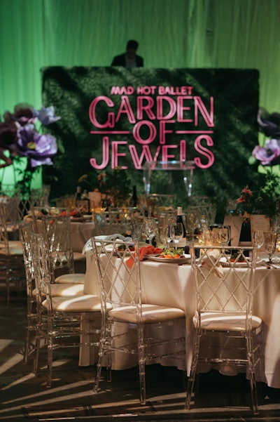 The evening featured a one-hour gala performance of excerpts and short works followed by a themed reception in the lobby and a gala dinner onstage.