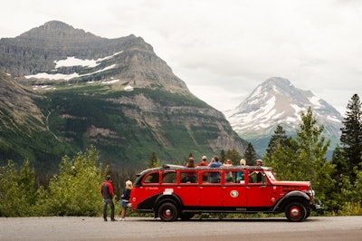 A must-do for groups in Glacier National Park: scenic tours on the park's historic (and iconic) red buses.