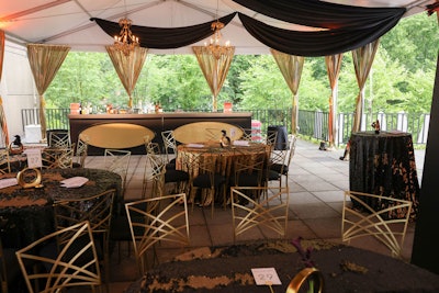 For the reception, HMR brought in sequined linens, gilded chandeliers, and black and gold bars. “We learned from guest feedback last year that a traditional seated dinner is not necessary,” says Hillary Hanas, senior director of philanthropic events and engagement at the MCA. “This year, we again offered open seating, with some reserved areas for event sponsors.”