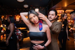 For a six-city tour with German gin brand Monkey47, creative marketing agency BMF designed custom silk scarves—which were then styled on site to enhance attendees' personal looks. “We chose scarves over any other branded giveaway because they are definitely having a fashion moment and allowed for guests to still embrace their individuality,” explains Melissa Notaro, a creative director for BMF.