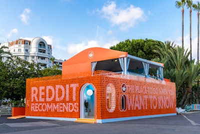 At last year's Cannes Lions, Reddit’s eye-catching space aimed to give marketers fresh insights and best-practice examples to help them drive success on the platform. The pop-up’s bright orange exterior cleverly used text from questions that have been asked on the platform to form the walls.