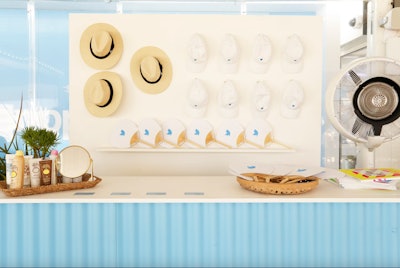 Another idea? Provide event-branded accessories like hats, sunglasses, and handheld fans to help guests stay cool and protected from the sun. (These items can also serve as stylish and functional souvenirs from the event!) We love this sleek swag wall from Twitter's Cannes Lions activation in 2019, which offered branded fans, baseball caps, and beach hats. See more: 10 Highlights From Twitter's Cannes Lions Beach Takeover