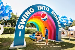 At Lollapalooza 2019, Pepsi offered shade under a giant prop rainbow. Guests could also swing under cloud-shaped balloons. See more: Lollapalooza 2019: Inside Guest-Focused Brand Activations from Brands Like Pepsi and Cupcake Winery