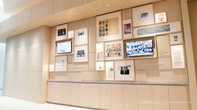 TENFOLD created a 'heritage installation' in BlackRock's office that nodded to important moments throughout its history. The display also features digital boards so it’s “really easy to switch out the messaging quarterly, monthly, annually, biannually,” noted Friedman.
