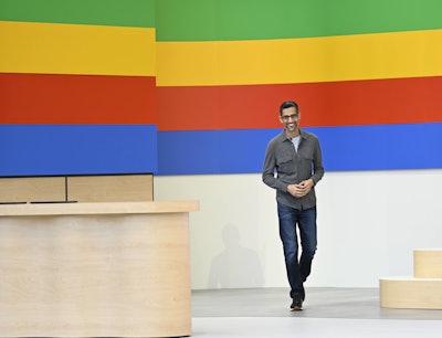 Google CEO Sundar Pichai pictured at Google I/O 2024, which took place at the Shoreline Amphitheatre just down the road from the tech giant's Mountain View, Calif., headquarters.