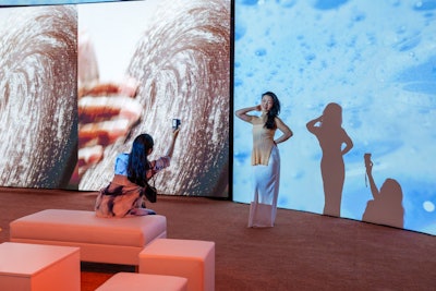 Inside, Gladiator Productions spotlighted brand content on an LED screen and via projection mapping.