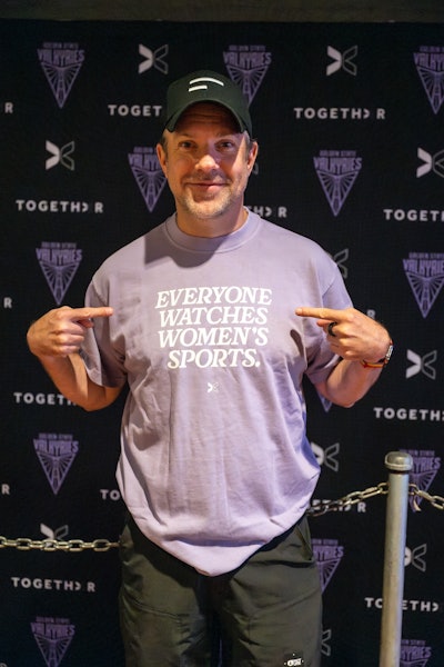 The Valks are the first in the league to partner with TOGETHXR on a special edition of its viral 'Everyone watches women’s sports' T-shirt in the signature Valkyrie violet colorway. Actor Jason Sudeikis attended the event sporting the shirt.