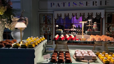 The event also featured a colorful patisserie station serving an array of desserts: créme brulé mousse filled with mango and passion fruit; strawberry cremeux; brownies with dark chocolate mousse; choux pastry and praline cream; and milk chocolate mousse with hazelnut praline cream and crunchy praline.