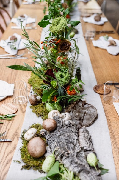 Photo-worthy arrangements of foliage and mushroom variations served as table runners. The event was produced by experiential agency NOUN. See more: How Erewhon Partnered with a Skincare Brand to Make Healthy Habits Cool