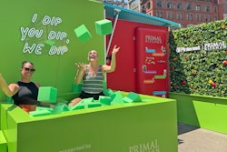 Visitors jumped into a “dip pit” filled with foam blocks in Flatiron Plaza.