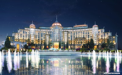 Universal Helios Grand Hotel will be one of multiple hotels part of the Epic Universe development. The 500-room property will have a dedicated entrance into the theme park.