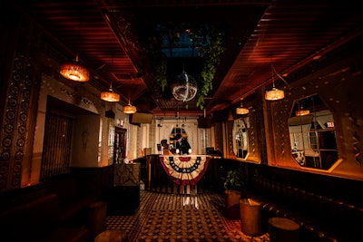 The after-party had a biker bar aesthetic with retro props, vintage biker gear, funky plants, and Americana decor. Carmelized Productions catered the event, serving classic Jon & Vinny's cuisine, while DJ Mr. Best entertained the crowd.