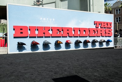 Another media wall featured vintage motorcycle gas tanks, also provided by Harley-Davidson. Westhaus also helped coordinate a stunt motorcycle ride-up with the client, the film's stunt coordinator, and city departments, which took place before talent walked the carpet.