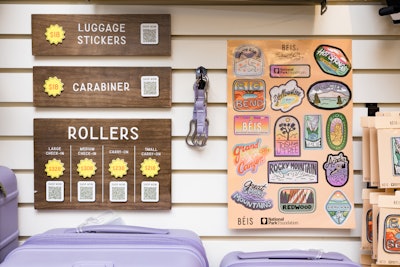 Luggage covers, a carabiner keychain, and national park stickers and patches are also offered to further personalize and protect the bags.
