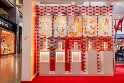 The Macallan's pop-up at Los Angeles International Airport runs through November 2024. A partnership with luxury travel retailer DFS Group, the space showcases the brand’s exclusive Colour Collection—a range fo five Scotch whiskies celebrating its commitment to natural color and reflecting the influence of sherry seasoning—through an immersive experience based on the collage art of graphic designer David Carson.