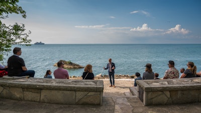 Once on Pelee Island, Ontario, participants heard a talk from Canadian sustainability expert and author Leor Rotchild. The setting overlooking the lake was purposeful to really bring home of the excursion's message of sustainability.