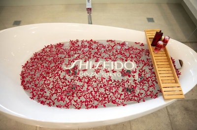 Shiseido's beach house in Los Angeles featured a floating logo in the bathtub. The brand tapped production company Olivier Cheng Catering and Events (OCNY) and PR firm Innovative PR to produce the multiday activation, which included nine separate events.