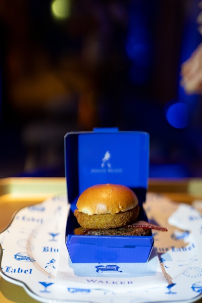 Johnnie Walker, the official spirits partner of this year's Emmys, was on hand offering burger pairings with its cocktails. The one pictured here: a bison burger with an onion ring, bacon, and blackberry barbecue sauce made by Pyet Despain of Next Level Chef.