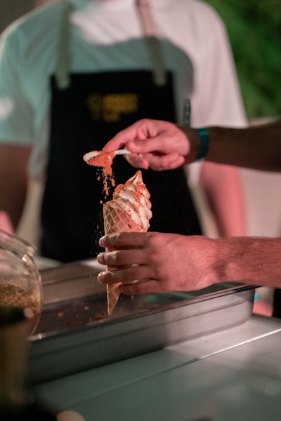 'In collaboration with Shannon Warner Events this year for F&B, Disney, on-site Hope & Grand Events, and our team integrated the most incredible edible food moments,' Rembac says. One of those moments: soft serve from Hokey Pokey LA.