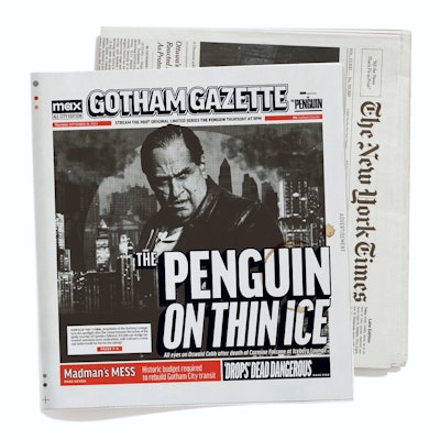 In celebration of the premiere of the series on Max, T Brand Studio, the content studio within New York Times Advertising, transformed the newspaper's cover wrap into Gotham’s fictional hometown tabloid, the Gotham Gazette.
