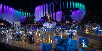 Over the course of three nights—both the main Emmys night and the preceding Creative Arts Emmy Awards on Sept. 7 and 8—nearly 8,000 guests enjoyed thousands of small plates from 450 chefs. In addition, four celebrity chefs personally prepared their specialties—which included vegan falafel, white corn agnolotti, and sirloin meatballs—at dedicated buffets. Rentals came from Bright Event Rentals, Hire Elegance, Edge Design and Decor, Event Carpet Pro, Barker Decor, Dazian, and Revelry Event Designers. Studio Left handled art direction, Bill Ferrell Company handled design and construction, Matt Ringer served as technical director, and ShowPro handled audio and lighting. Catering, celebrity chefs, and beverages were under the direction of Sarah Bencivenga.