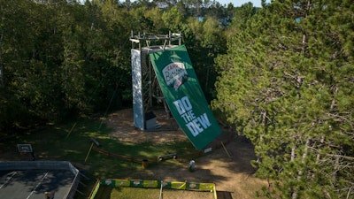 Mountain Dew created a 50-foot banner for the rock climbing wall.