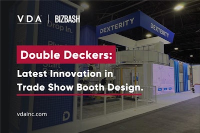 Dexterity Robotics' double-decker exhibit featured two demo stations and an elevated meeting space with a panoramic view of the action below.