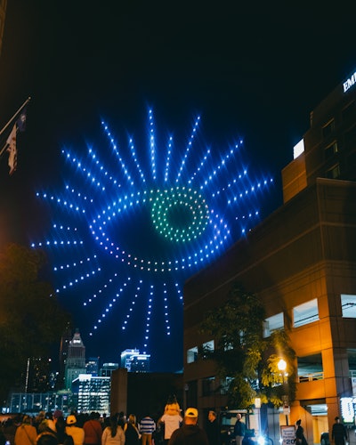 The 'Mystic Eye' drone show by Durham Studios and Sky Elements took place twice per night and featured the BLINK logo.