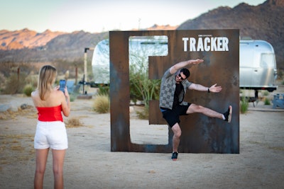 At both locations, 8-by-8-foot letters that spelled 'TRACKER' were placed throughout the properties.