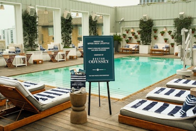 At hotels across the country in top ABC markets, Doctor Odyssey outfitted the resort pools with luxe navy-and-white-striped towels.