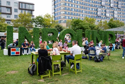A topiary INBOUND sign was set up at Seaport's Lawn on D event space.
