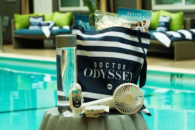 Branded bags were filled with water and snacks, as well as self-care items like sunscreen and personal fans.