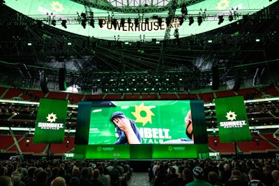 The general session was held at the Mercedes-Benz Stadium, where Impact XM designed a state-of-the-art stage featuring a massive 100-by-33-foot LED wall flanked by two 25-by-33-foot LED walls. The resulting setup, one of the largest ever seen in the stadium, allowed Impact XM to develop compelling motion graphics and content that effectively communicated Sunbelt Rentals' plans.