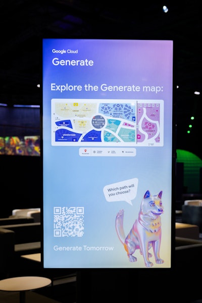 The dog appeared in animated videos, hidden AR messages, and across the event app, playfully informing attendees that the Generate world would only come to life with their real-time interactive contributions. “Our favorite part was designing the dog using what we called the ‘Google goo,’ the beautiful gradient colors and animated shapes that defined the Generate event branding,” added Rovegno.