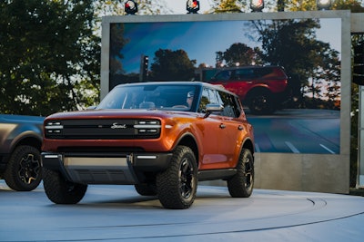 The main event of Scout's all-day affair: the reveal of its forthcoming all-electric Traveler SUV (pictured) and Terra pickup truck, which are set to hit the market in 2028 and 2027, respectively.