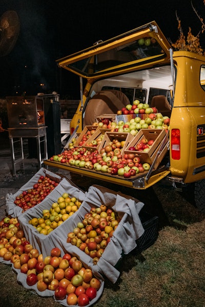 Touchpoints around Southall's property—like this truck and its outpouring of apples—sought to capture Scout's “deeply American lens” and mission to be 'the intersection of where heritage meets ingenuity,' according to Bedwani.