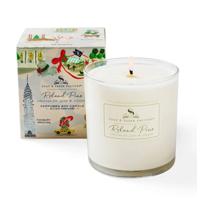 The New York Historical’s New York holiday pine candle ($30) comes in an illustrated box by Elizabeth Grubaugh, showcasing the best of NYC.