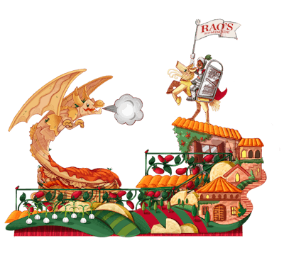 The mock-up of the Pasta Knight float