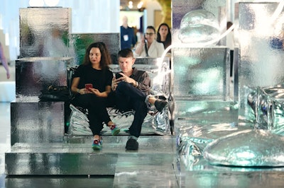 Among the creative installations, 'HALLUCINOSE by POFA,' produced by Futil Studio, was a modular sofa system inspired by a shattered disco ball.