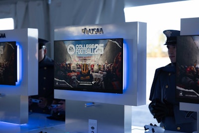 In the muster area (the gathering area for all the cadets and midshipmen attending the game), 160over90 worked with USAA to create a gaming lounge where cadets and midshipmen could relax or compete in an organized tournament thanks to EA Sports.