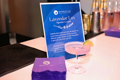 A signature bar from Interactive Entertainment Group served up the Lavender Lux, a purple-hued, lavender-forward cocktail.