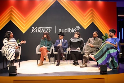 Journalists are often tapped as moderators. During Sundance 2024, for example, Audible’s Listening Lodge featured a celebrity-packed panel moderated by Variety’s senior entertainment writer, Angelique Jackson (left).