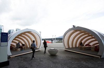 At the TED Conference in 2016, Vancouver architect and past TED speaker Michael Green worked with local design students to create two 16-by-30-foot “warming huts” where attendees could gather outside the Vancouver Convention Centre. Following the conference, the huts were permanently installed in one of British Columbia’s outdoor recreation sites so they could be used by climbers, skiers, and outdoor enthusiasts.