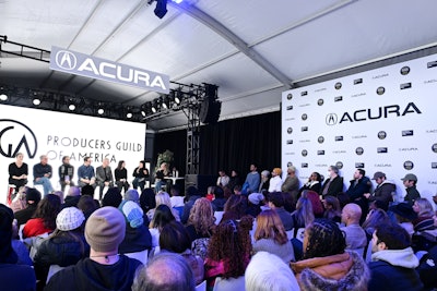 Carole Scotta, David Permut, Simon Taufique, Ryan Heller, Tom Kirdahy, Julia Hammer, Lana Kim, and CEO of the Producers Guild of America Susan Sprung appeared on a panel inside the space.